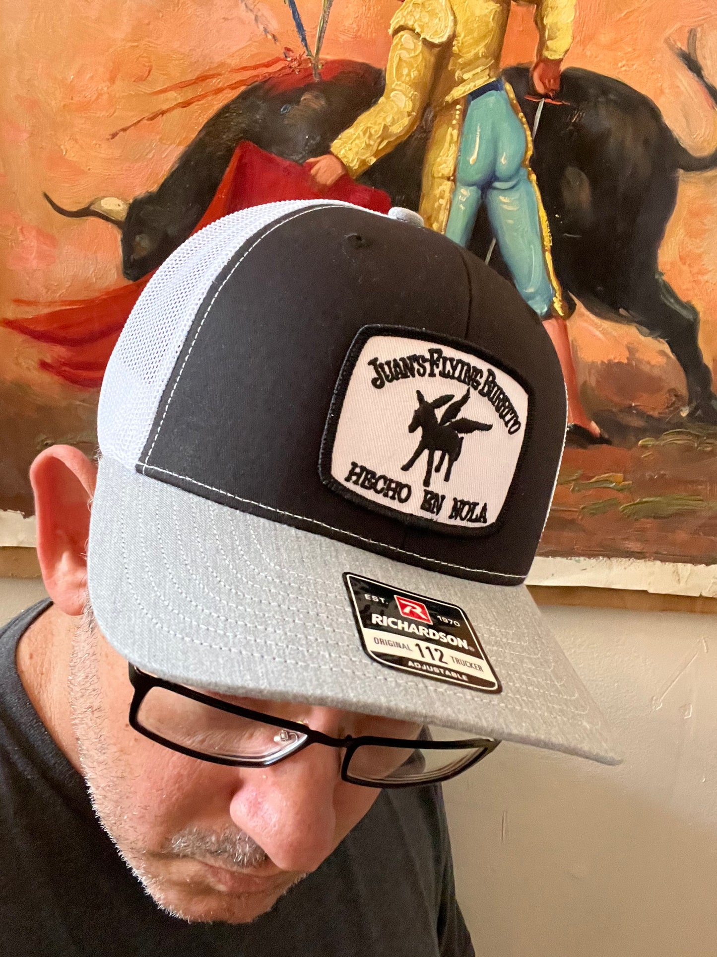 Juan's Trucker Cap, Black & White with Gray Bill